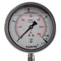 SS PRESSURE GAUGE 21BAR/300PSI BOTTOM CONNECTION DIAL (2.5''),(4''),(6'')