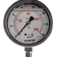 SS PRESSURE GAUGE 14BAR/200PSI BOTTOM CONNECTION DIAL (2.5''),(4'')