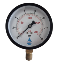 MS PRESSURE GAUGE 14BAR/200PSI BOTTOM CONNECTION DIAL (2.5''),(4'')