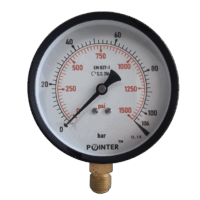 MS PRESSURE GAUGE 100BAR /1500PSI BOTTOM CONNECTION DIAL (4'')